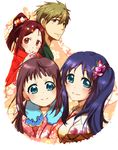  3girls bittsu_(v1tz) blue_eyes blue_hair brown_hair crossover free! green_eyes hiradaira_chisaki japanese_clothes kimono long_hair matsuoka_gou mukaido_manaka multiple_girls nagi_no_asukara ponytail red_eyes red_hair short_hair side_ponytail tachibana_makoto 