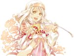  :d alice_(tales) bangs dress eyelashes flat_chest floral_background holding holding_sword holding_weapon lace_trim long_sleeves looking_at_viewer medium_hair miho_(mi) open_mouth rapier revision ribbon short_hair short_over_long_sleeves short_sleeves simple_background smile swept_bangs sword tales_of_(series) tales_of_symphonia tales_of_symphonia_knight_of_ratatosk upper_body veil weapon white_background white_hair white_ribbon yellow_eyes 