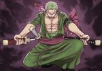  1boy 55level chest green_hair looking_at_viewer male male_focus one_piece roronoa_zoro scar solo sword weapon 