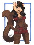  absurd_res anthro brown_eyes brown_hair ear_piercing female hair hi_res lingerie mammal piercing pinup pose rodent solo squirrel terrie_smith 
