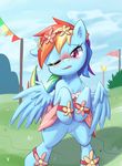  aymint blue_fur blush clothing dress equine female feral flashing friendship_is_magic fur hair half-closed_eyes horse looking_at_viewer mammal multi-colored_hair my_little_pony one_eye_closed outside pegasus pony pussy rainbow_dash_(mlp) rainbow_hair solo standing wings 
