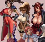  angel_(kof) animal_ears bespectacled blush bodysuit breasts brown_eyes brown_hair choker cleavage collage covered_nipples cropped_legs eu03 fate/extra fate_(series) fox_ears fur_trim glasses horns huge_breasts large_breasts long_hair maou_(maoyuu) maoyuu_maou_yuusha multiple_girls necktie pauldrons ponytail red_hair semi-rimless_eyewear sideboob skin_tight soulcalibur taki_(soulcalibur) tamamo_(fate)_(all) tamamo_no_mae_(fate) taneshima_popura tengen_toppa_gurren_lagann the_king_of_fighters under-rim_eyewear vambraces work_in_progress working!! yellow_eyes yoko_littner yomako 