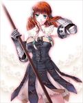  armor armored_dress breasts earrings gloves green_eyes jewelry large_breasts looking_at_viewer maronee_san primiera_(saga) red_hair revision saga saga_frontier_2 solo staff white_background 