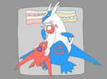  bed blush che_ri_ni cuddling duo eyes_closed female feral grey_background latias latios legendary_pok&#233;mon legendary_pok&eacute;mon lying male nintendo on_back on_bed plain_background pok&#233;mon red_eyes sibling size_difference video_games 