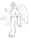  anthro bound_tail equine flaccid fur hooves horse looking_at_viewer male mammal nipples nude packmind pegasus penis plain_background pose sketch smile solo standing vein veiny_penis white_background wings 