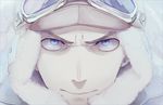  blue_eyes close-up commentary eien_no_zero face goggles goggles_on_headwear hat male_focus miyabe_kyuuzou pilot solo too_mizuguchi 