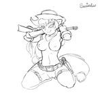  anthro anthrofied applejack_(mlp) belt black_and_white breasts bullet bullets cowboy_hat equine female friendship_is_magic gloves gun hat holster horse kneeling mammal monochrome my_little_pony nipples nude plain_background pony pussy ranged_weapon revolver rifle sketch solo swissleos weapon white_background winchester_rifle 