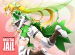  1girl ass blonde_hair blush boots bracelet breasts elf from_behind green_eyes jewelry large_breasts leafa long_hair looking_at_viewer natsuno_suika nipples pointy_ears puffy_sleeves shorts skirt sword_art_online torn_clothes wings wink 