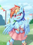  aymint blue_fur blush clothing dress equine female feral friendship_is_magic fur hair half-closed_eyes horse looking_at_viewer mammal multi-colored_hair my_little_pony outside pegasus pony rainbow_dash_(mlp) rainbow_hair solo standing wings 