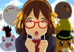  bonta-kun brown_hair close cosplay crossover dera_mochimazzui full_metal_panic glasses hirasawa_yui k-on! lucky_star nichijou oku_no_shi sagara_sousuke sakamoto_(nichijou) seifuku tamako_market 