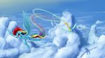  2013 blonde_hair cloud cutie_mark duo equine female flying friendship_is_magic hair horse jaaaaaaaz_(artist) lightning_dust_(mlp) mammal multi-colored_hair my_little_pony outside pegasus pony rainbow rainbow_dash_(mlp) shadow sky two_tone_hair wallpaper wings 