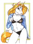  absurd_res anthro blonde_hair blue_eyes bra breasts clothing equine female fur hair hi_res horn lingerie looking_at_viewer mammal navel_piercing necklace nipples open_shirt panties piercing pinup pose shirt solo terrie_smith translucent transparent_clothing underwear unicorn white_fur 