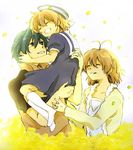  2girls antenna_hair brown_hair carrying clannad dress family flower furukawa_nagisa green_hair hat ho husband_and_wife multiple_girls okazaki_tomoya okazaki_ushio petals sailor_dress short_hair 