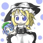  :3 aoblue blonde_hair blue_eyes blue_hair braid chibi hat highres kawashiro_nitori kirisame_marisa multiple_girls short_hair touhou two_side_up witch_hat 