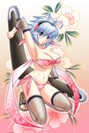  bad_id bad_pixiv_id bikini blue_eyes blue_hair boomerang flower kakitsubata_tsukune kneeling ninja original short_hair slippers solo swimsuit 