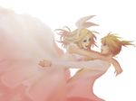  1girl bad_id bad_pixiv_id blonde_hair blue_eyes bride brother_and_sister cendrillon_(vocaloid) dress formal hair_ornament hairclip kagamine_len kagamine_rin nayu ribbon siblings suit twins vocaloid wedding_dress 