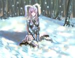  akn animal_ears bunny_ears purple_eyes purple_hair reisen_udongein_inaba scarf snow solo thighhighs touhou 