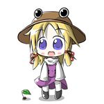  aoblue blonde_hair blue_eyes chibi hat moriya_suwako ribbon short_hair solo touhou 