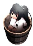  ahoge bad_id bad_pixiv_id black_eyes black_hair bucket hair_bobbles hair_ornament in_bucket in_container kisume sakura_(medilore) simple_background solo touhou twintails white_background wooden_bucket 