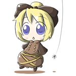  aoblue arachnid blonde_hair blue_eyes bug chibi kurodani_yamame ribbon short_hair solo spider touhou triangle_mouth 