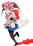  animal_ears bad_id bad_pixiv_id bat_wings blood blush carrying chibi dog_ears dog_tail hat izayoi_sakuya kemonomimi_mode maid multiple_girls nosebleed pantyhose red_eyes remilia_scarlet ribbon ruto_(petatann) short_hair shoulder_carry silver_hair socks tail touhou vampire wings 