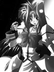  45acp blush cosplay facial_mark forehead_mark greyscale hair_intakes lindy_harlaown long_hair lyrical_nanoha magical_girl mahou_shoujo_lyrical_nanoha mahou_shoujo_lyrical_nanoha_a's mahou_shoujo_lyrical_nanoha_strikers monochrome open_mouth solo takamachi_nanoha takamachi_nanoha_(cosplay) 