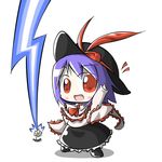  aoblue blue_hair chibi flower food fruit hat lightning nagae_iku peach red_eyes short_hair solo touhou 