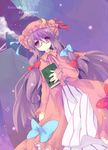  bad_id bad_pixiv_id bespectacled book bow cloud crescent glasses hat long_hair morinaga_kobato night patchouli_knowledge pink_bow purple_hair solo star touhou twintails 