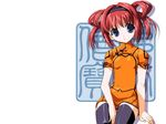  blue_eyes china_dress chinese_clothes copyright_request csy dress hairband long_hair non-web_source red_hair solo thighhighs wallpaper zettai_ryouiki 