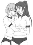  buruma greyscale hug kotonomiya_yuki kousaka_tamaki long_hair monochrome multiple_girls shichimenchou short_hair suigetsu to_heart_2 