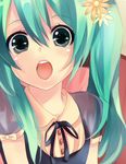  :o aqua_eyes aqua_hair bad_id bad_pixiv_id dress flower hatsune_miku long_hair momongatarosu ribbon solo vocaloid 