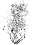  blood blush flandre_scarlet gothic_lolita greyscale hat katzeh laevatein lolita_fashion monochrome ribbon solo touhou wings 