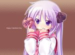  ashishun box happy_valentine heart-shaped_box hiiragi_kagami lucky_star purple_hair ryouou_school_uniform school_uniform serafuku solo valentine 