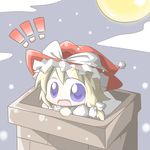  1girl aoblue blonde_hair blue_eyes chibi chimney hat kirisame_marisa moon sack santa_hat solo touhou witch_hat 