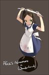  alice_(wonderland) alice_in_wonderland american_mcgee's_alice apron blood boots brown_hair dress green_eyes knife ling_(cg_sky) no_legwear skirt solo 