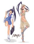  ahoge bandages black_hair dual_persona hip_vent ibuki_(street_fighter) long_hair muscle ninja ponytail satoshi_(artist) school_uniform street_fighter 