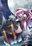  bad_id bad_pixiv_id blue_eyes boots headphones highres knee_boots long_hair megurine_luka moon pink_hair sitting solo sts thighhighs very_long_hair vocaloid wolf 