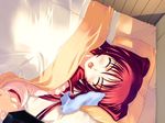  amazuyu_tatsuki bed blush closed_eyes game_cg holding_hands kousaka_tamaki open_mouth out_of_frame pov pov_hands red_hair school_uniform sick solo_focus tears to_heart_2 