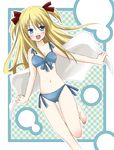  bad_id bad_pixiv_id barefoot blonde_hair blue_eyes blush long_hair open_mouth oumi_neneha quiz_magic_academy running shalon solo towel two_side_up 