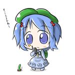  aoblue backpack bag blue_eyes blue_hair chibi cucumber hair_bobbles hair_ornament hat kawashiro_nitori key short_hair solo touhou translated two_side_up walkie-talkie 