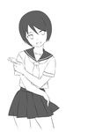  ekra greyscale looking_at_viewer monochrome neckerchief nezu_miko open_mouth sayonara_zetsubou_sensei school_uniform serafuku short_hair skirt smile solo 