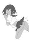  :d apple ass bare_legs barefoot ekra fang food fruit greyscale monochrome navel neckerchief no_panties open_mouth sayonara_zetsubou_sensei school_uniform sekiutsu_maria_tarou serafuku short_hair skirt smile solo tan 