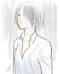  androgynous closed_eyes collarbone collared_shirt gekido laikaken long_sleeves original rain shirt short_hair solo standing_in_rain upper_body white_shirt 