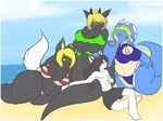  anthro beach big_breasts bikini breasts canine clothing dog erect_nipples female fur group hair horn interspecies male mammal nipples outside reptile rykela(artist) rykela_(artist) sand scalie sea seaside size_difference smile swim_suit swimsuit water young 