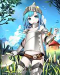  armor axe blue_eyes blue_hair cloud cosplay day grass long_hair looking_at_viewer original outdoors sky solo the_wizard_of_oz tin_(wsp85205) tin_man tin_man_(cosplay) visor_(armor) weapon windmill 