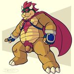  anthro balls bowser build_tiger cape chest_tuft chubby cosplay dredd flaccid fur gloves hair hairy horn humanoid_penis koopa looking_at_viewer male mario mario_bros nintendo nude penis pubes reptile scalie solo standing tuft uncut video_games 