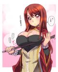  breasts cleavage highres large_breasts long_hair maou_(maoyuu) maoyuu_maou_yuusha nagy red_eyes red_hair solo translation_request 