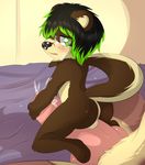  cub cum faceless_male gay green_eyes knot laine_(artist) looking_back male mammal mustelid nude otter penis penis_riding rubbing size_difference size_play spotted_nose straddle young 