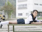  12 1girl anna anna_oonishi anna_oonishi_12_years asian asian_girl black_hair building female highres oonishi park photo school_uniform solo tractor years 