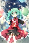  absurdres balloon beamed_eighth_notes beamed_sixteenth_notes dress eighth_note green_eyes green_hair hatsune_miku highres kimey long_hair musical_note nail_polish open_mouth quarter_note quarter_rest solo staff_(music) star thirty-second_note twintails vocaloid 
